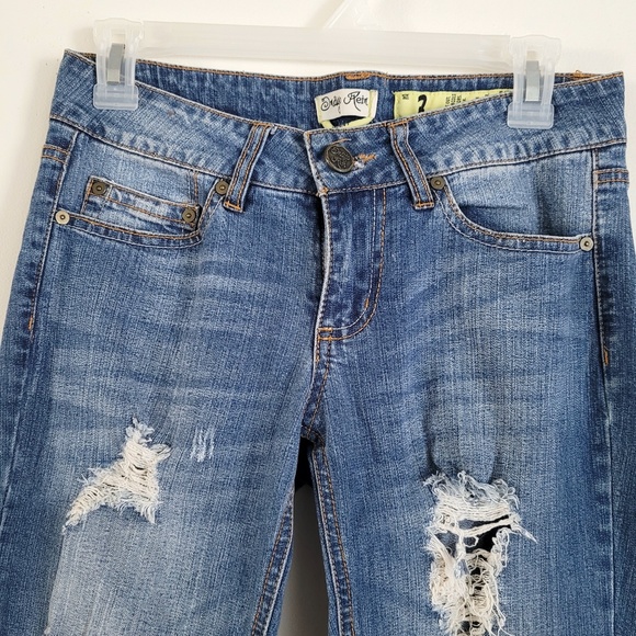 Y2K Distressed Ripped Low Rise Jeans Medium Wash Grunge Indigo‎ Rein // Size 3 - Picture 5 of 9